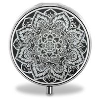 IMLONE Pill Organizer, Customized White Mandala Design Pill Boxes with 3 Components for Purse