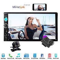 Hikity 7" Double Din Car Stereo Audio Bluetooth MP5 Player USB FM Car Multimedia Radio Support Android Phone Mirror Link + Rearview Camera & Car Steering Wheel Remote