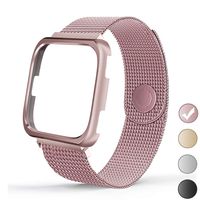 REYUIK Compatible with Versa Bands with Frame,Stainless Steel Mesh Breathable Metal Wristband with Protective Case Bumper Accessories for Women Men (Rose Pink, Small 5.3"- 7.8")