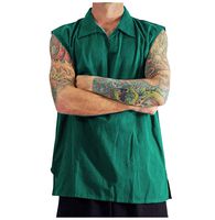 AHAYAKU Summer Men's Cool and Thin Breathable Collar Hanging Dyed Gradient Cotton Shirt Green