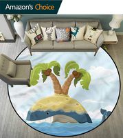 RUGSMAT Fish Super Soft Circle Rugs for Girls,Whale with Island On His Back Living Dinning Room and Bedroom Rugs Diameter-35