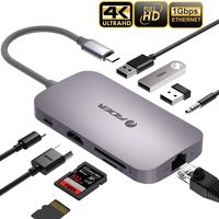 USB C Hub,Type C Hub,FIDEA 9-in-1 Adapter with Ethernet,4K USB C to HDMI,2 USB3.0,1 USB2.0,SD/TF Card Reader,Audio/Mic, USB-C Pd 3.0, for MacBook/Pro/Air(2018) and Type C Windows Laptops/Phone (Gray)