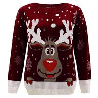 HIRIRI Womens Christmas Sweatshirts Unisex Elk Printed Pullover O-Neck Long Sleeve Tops Graphic Shirt Tops Wine