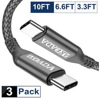 Akoada USB C to USB C 60W Cable 3-Pack(10ft/6.6ft/3.3ft),USB-C to USB-C nylon Braided rapid Charging Cord Compatible with Google Pixel 2 3 3a XL,Samsung Galaxy Note 10,Matebook,Nexus 6P And More(Grey)