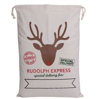 Merry Christmas Canvas Drawstring Gift Bags for Kids Santa Sacks 5 Styles Special Delivery (Rudolph Cream Bag)
