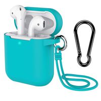 AirPods Case with Keychain, Coffea Silicone Protective Cover Skin with Stap for AirPods Charging Case 2 & 1 [Front LED Visible] (Turquoise Blue)