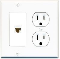 RiteAV (2 Gang Decorative 15 Amp Round Power Outlet Cat6 Wall Plate White