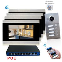 7 inch TFT-LCD 2.4GHz IP Video Door Phone Intercom,IP Video Doorbell Intercom with 4 Monitors,Taking Photos Automatically,Alarm,Night Vision, Remote Unlock for Apartments + POE Function