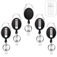 5 Pack Heavy Duty Retractable Badge Holders with Carabiner Reel Clip and Vertical Style Clear ID Card Holders, 24 inches Thick Kevlar Pull Cord