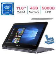Asus VivoBook Flip 11.6-inch 2-in-1Touchscreen HD Display Laptop/Tablet PC, Intel Celeron N3350, 4GB RAM, 500GB HDD, Bluetooth, WiFi, Webcam, USB Type C, Fingerprint Reader, Stylus Pen, Windows 10