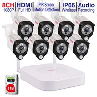 [Security Camera with Audio] Tonton 1080P Full HD Wireless Camera Security System,8CH NVR Recorder with 1TB HDD and 8PCS 1080P 2MP Waterproof Outdoor Bullet Cameras with PIR Sensor,Easy to Install