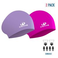 Womens Silicone Swim Cap for Long Hair,3D Ergonomic Design Silicone Swimming Caps for Women Kids Men Adults Boys Girls with Ear Plug and Nose Clip (2pack Purple&Pink)