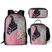 FANCOSAN Animal Horse Designs Backpack Kids School Bag Set 3 Pcs Laptop Backpack and Insulted Lunch Box Pen Case,Pink