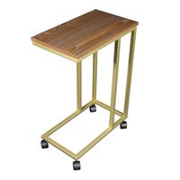 The Stephanie C Table/End Table/Laptop Stand, Oak Wood Finish Top/Champagne Gold Base with Casters