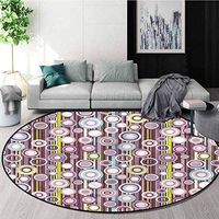 RUGSMAT Geometric Round Kids Rugs,Stripes Circles Pattern Non-Slip No-Shedding Bedroom Soft Floor Mat Round-59