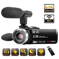 Video Camera Camcorder with Microphone WiFi IR Night Vision Vlogging Camera Ultra HD 2.7K 30FPS 24MP 16X Digital Zoom 3" LCD Touch Screen YouTube Camera Recorder