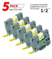 Label Orison 5PK TZe-631 Label Tapes Compatible with Brother P-Touch Laminated TZ631 TZo631 use for PT-H110 PT-D210 PT-D400 PT-D600 Black on Yellow 0.47 Inch x 26.2 ft (12mm x 8m)