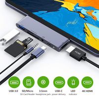 USB C Hub for iPad Pro 2018, USB Type-C to 4K HDMI Adapter w/USB 3.0, SD/TF Card Reader, 3.5mm Headphone Jack, PD Charging (SpaceGray)