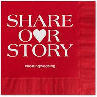 Canopy Street Share Our Story Hashtag Personalized Luncheon Napkins - 100 Claret Red Paper Coined Napkins with a Choice of foil. 6 1/2'' x 6 1/2'' Folded, Made in The USA