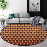 RUGSMAT Tan and Brown Round Kids Rugs,Knitting Themed Graphic Pattern with Zigzag Ornamental Chains and Warm Hues Learning Carpet Non Skid Nursery Kids Area Rug for Playroom,Diameter-47 Inch