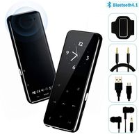 MP3 Player - Bluetooth 4.1 Sport Metal Touch Button Music Player with Armband, Build in Speaker, 60 Hours Playback Time, HiFi Sound with Voice Recorder and FM Radio, Expandable 64GB TF Card-Black