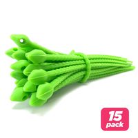 Reusable Silicone Cable Twist Ties Organizer Perfect for Cord Management, Electronics Wire Strips, Kitchen, Garden Rubber Wraps and Gear Zip Tie Straps (7 inches, Non-Velcro), 15 Pack - Green