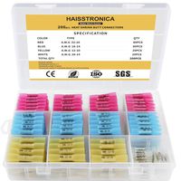 Haisstronica 200PCS Heat Shrink Butt Connectors-Waterproof Butt Connectors-Electrical Wire Connectors-Crimp Connectors Butt Splice For Watercraft, Electrical,Electronics,Automotive(4 Colors / 4 Sizes)