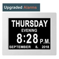 [8 Alarms] Large Alarm Day Clock Digital Date Calendar for Memory Loss Elderly Seniors Dementia Sufferers Alzheimers Products Wall Vision Impaired Patients Kids Room (8'' White)