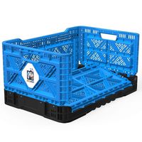 BIGANT Heavy Duty Collapsible & Stackable Plastic Milk Crate - IP543630, 12.7 Gallons, Medium Size, Blue, Set of 3, Absolute Snap Lock Foldable Industrial Storage Bin Container Utility Tote Basket