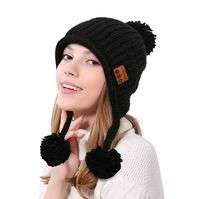 Happy-top Wireless Music Beanie Hat with Bluetooth Headphone Headset Speaker Mic Hands Free Winter Soft Warm Knit Hat Washable Unisex Running Cap for Men Women Girls Outdoor Sport (36 Black)