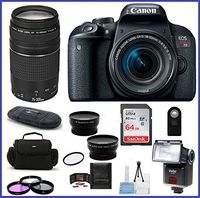 Canon EOS Rebel T7i DSLR Camera with 18-55mm STM is Lens (USA Warranty) PRO Bundle; Canon EF 75-300mm f/4-5.6 III Lens + 64GB SDXC Memroy Card + Telephoto & Wide Angle Lenses + More