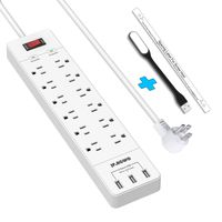 3 USB Surge Protector with 12 Outlets Flat Plug Power Strips, 6 Feet Extension Cords with 5V/3.1A 15AMP and 1700 Joules for Protect Electricity and Smart Phone Charging by JF.EGWO, White