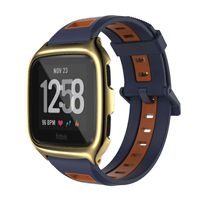 MIJOBS Sport Bands Compatible Fitbit Versa/Lite/SE, Silicone Breathable Strap Replacement Wristbands Water Resistant Fitness Straps Accessories for Women Men (Plus, Midnight Blue and Orange)