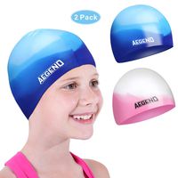 aegend Kids Swim Cap (Age 2-4), 2 Pack, Blue & Pink