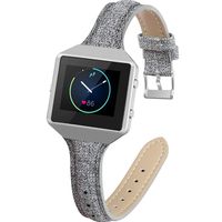 YiJYi Slim Woven Leather Bands Compatible with Fitbit Blaze,Chic Canvas Fabric Band Plus Soft Leather Lining Replacement Strap Wristband (Light Grey/Silver Frame)