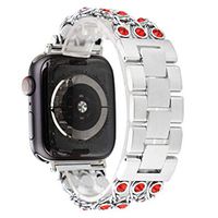 44mm 42mm Luxury Jewelry Rhinestone Diamond Bling Stainless Steel Metal Watch Band Metal Clasp Classic Buckle Compatible with Apple Watch 44mm/42mm Silver Red Diamond