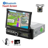 Hikity Bluetooth Car Stereo Single Din 7 Inch Folding Touch Screen Radio FM Receiver Supports GPS Navigation Mirror Link for Android iOS Phone + Backup Camera