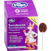 Dr. Pops Lollipops All Natural Allergy Free Dietary Supplement for Kids with Sambucus Black Elderberry + Vitamin C, Berry Flavor, 30 Count Box