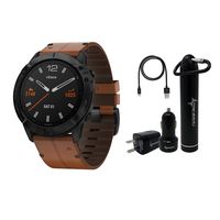 Garmin Fenix 6X Premium Multisport GPS Watches with Pulse OX, Routable Maps and Music with Included Wearable4U Power Pack Bundle (Sapphire, Black DLC with Chestnut Leather Band)