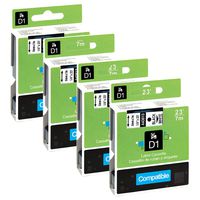 D1 Label Tape 43613 Compatible Dymo D1 1/4 Inch x 23 Feet Black on White Tapes Compatible for DYMO LabelManager 160 360D 450, 4 Cartridges