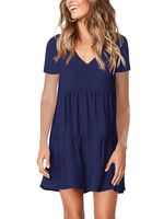 Amoretu Summer Short Sleeve Tunic Dress for Women Swing Shift Dresses Navy M