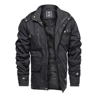 YiYLunneo Men's Winter Casual Thicken Multi-Pocket Jackets Cotton Military Jacket Hooded Cargo Coat Outwear Black