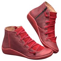 JOYFEEL New Arch Support Boots-Womens Casual Leather Comfortable Damping Ankle Booties Side Zipper Platform Wedge Shoes Red