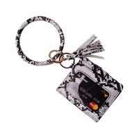 Lantintop Multifunctional Key Ring with Card Holder PU Leather Round Key Ring With Matching Wristlet Wallet For Women Girls (Snakeskin white)