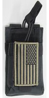 M1Surplus MOLLE Style Black Color Tactical Radio Pouch + PATRIOT FLAG Morale Patch Fits Yaesu FT-25R FT-65R FT2DR VX-170 FT-60R FT-70DR FT250R FT270R VX110 VX120 VX127 VX7R VX8R FTA-550L HT HAM Radios