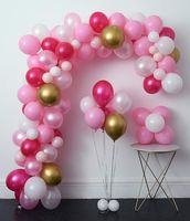 Pink Party Balloons 110 Pcs 12in Hot Pink & Gold Metallic Balloons Pearlescent Balloons Arch &Decorating Strip+Balloon Tying Tools+Glue Dots+Flower Clips+Silver Ribbons,Wedding, Baby Shower, Party