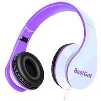 BestGot kids Headphones girls Over Ear with microphone for kids adult In-line Volume with Transport Waterproof Bag Foldable Headphone with 3.5mm plug removable cord (White/Purple)