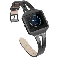 YiJYi Leather Bands Compatible with Fitbit Blaze,Slim Band with Metal Frame Replacement Sport Strap Wristband for Women Men (Y-Bling Black/Black Frame)
