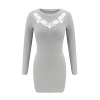 LATINDAY ◆ Women's Sexy Lace Patchwork Dress Long Sleeve Party Club Mini Dresses Gray