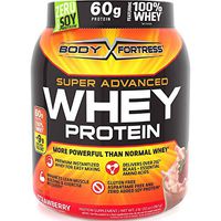 2lbs Body Fortress Super Advanced 60 Gram Whey Protein Creatine Glutamine Optimum Muscle Gain Fitness Blend Powder (Choose From 5 Flavors!) (STRAWBERRY)